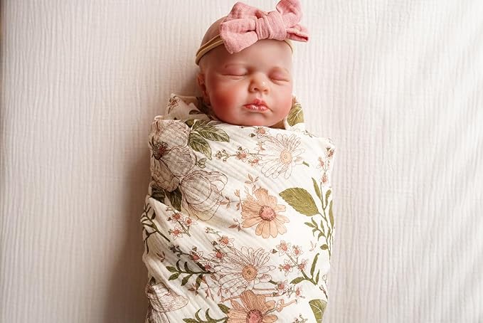 Little Jump 2-Pack Cotton Muslin Swaddle Blankets for Baby Boys Girls Unisex - Boho Floral Baby Blanket Nursery Swaddling Blankets- Large 47 x 47 inches Receiving Blanket Neutral (Vintage Blossom)