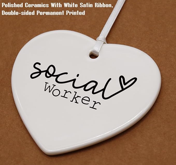 Heart Shaped Christmas Ornament-Social Worker Definition Gift-Funny Appreciation Birthday Retirement for Boss Coworker Teacher Office Ceramic Keepsake
