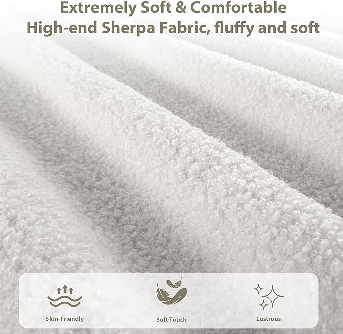 Senfot White Boucle Bed Frame with Upholstered Headboard, Soft Low Profile Sturdy Platform Bed with Rounded Corners Design, Heavy Duty, Wooden Slats, Noise Free, No Box Spring Needed, Full Size