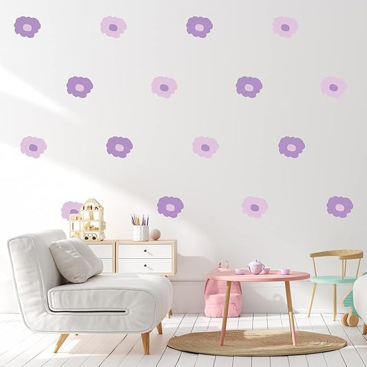 Decalcomania Purple Flower Wall Decals by Robin Zingone - Set of 36 Danish Pastel Floral Wall Stickers for Living Room Nursery Bedroom Bathroom Decor Removable Peel and Stick Indoor Wall Decor