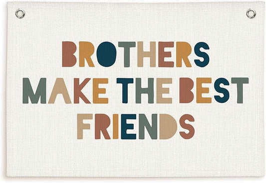 Lacama Brothers Make The Best Friends Linen Hanging Banner Flag Neutral Wall Sign Decor Gift for Nursery Bedroom Playroom Game Room Baby Kids Girl Boy Girl Teen Birthday Christmas Gift,30x20 in