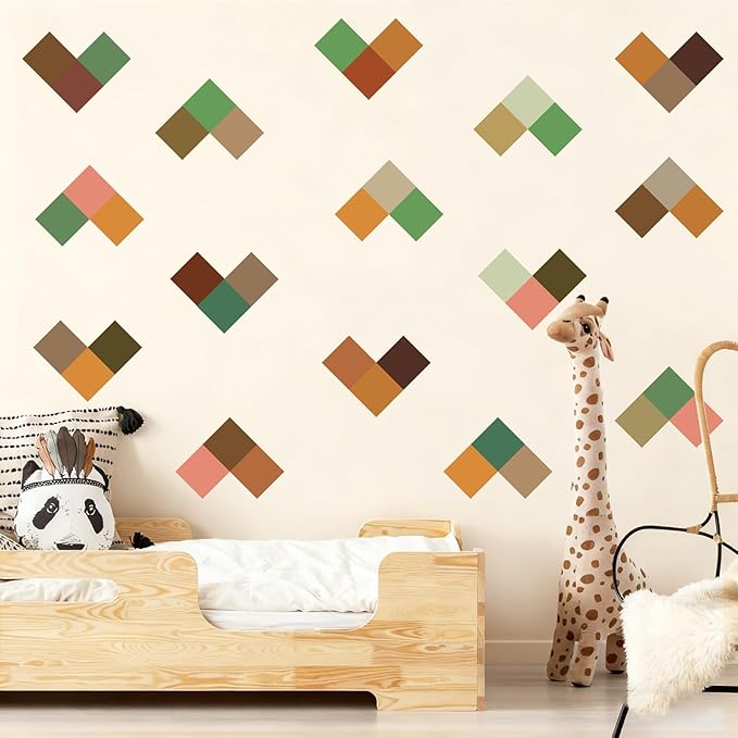Pixel Block Wall Decals Geometric Square Wall Stickers Removable Pixel Gamer Vinyl Decals Game Room Border Sticker DIY Gaming Color Block Stickers for Playroom Nursery Bedroom Decor
