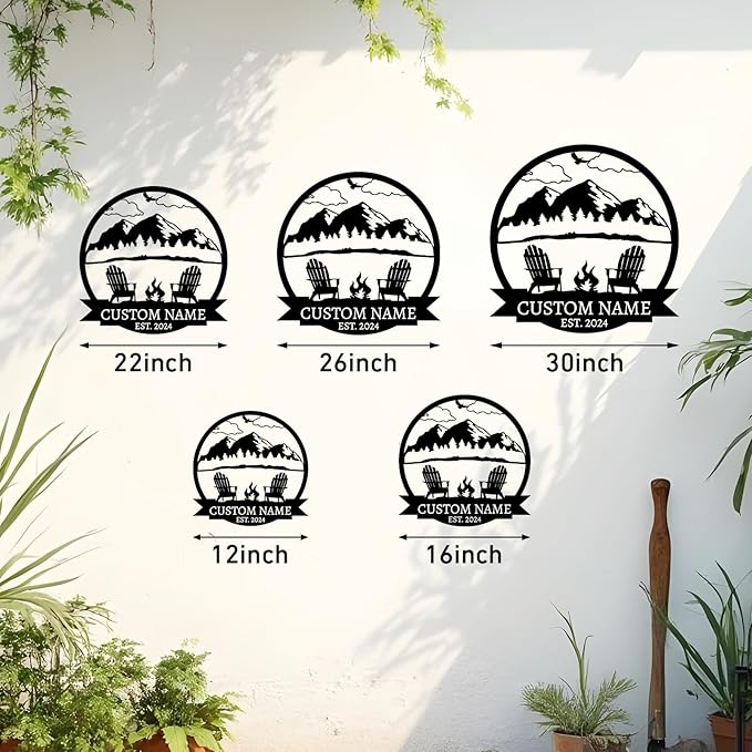 Personalized Camping Signs | Custom Metal Family Name Sign | Mountain Campfire Sign | Metal Mountain Wall Art | Custom Signs Outdoor Metal | Black Metal Wall Art | Cabin Decor