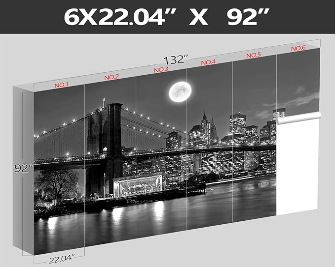 XMPMBM-Grey City Night View The Moon Nursery Room Fabric Wallpaper Living Room Bedroom Bathroom Wall Mural-W 132" X H 92"（93 Square Foot）