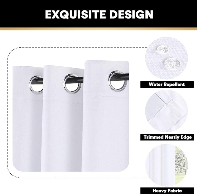 PrinceDeco White Blackout Curtains Linen Curtains 96 Inches Long 100% Blackout Room Darkening Curtains & Drapes with White Liner Faux Linen Fabric Window Curtain Panels for Living Room/Bedroom