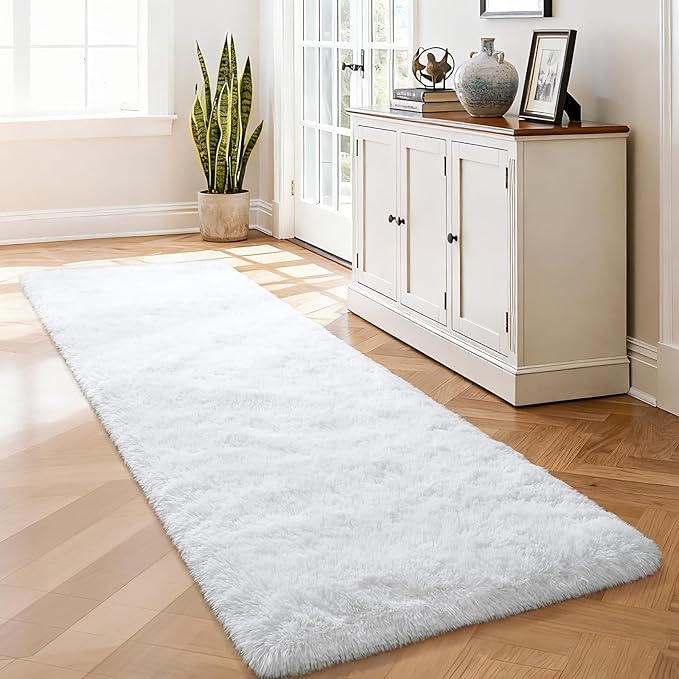 Merelax Soft Runner Rugs for Living Room Hallways Entry, 2x6 Snow White Fluffy Fuzzy Rug for Christmas Trees Holiday Decor Aesthetic, Non-Slip Plush Shaggy Furry Bedside Indoor Floor Shag Carpet