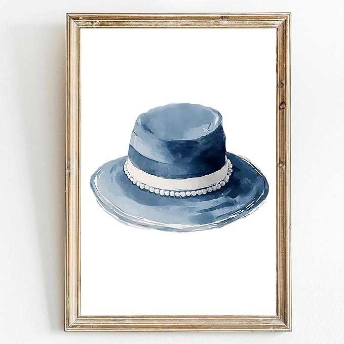 Cowboy Hat Canvas Wall Art Blue Hat Poster Blue Aesthetic Posters Trendy Aesthetic Art Abstract Watercolor Prints Modern Abstract Painting For Room Modern Minimalist Prints 16x24inch Frameless