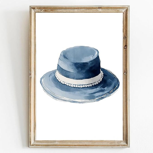 Cowboy Hat Canvas Wall Art Blue Hat Poster Blue Aesthetic Posters Trendy Aesthetic Art Abstract Watercolor Prints Modern Abstract Painting For Room Modern Minimalist Prints 16x24inch Frameless