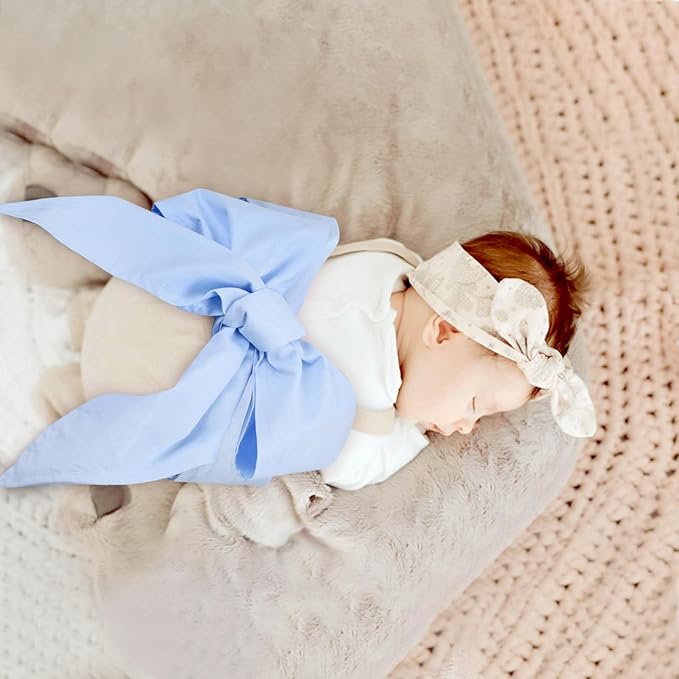 Newborn Swaddle Sash, Soft Cotton Bow Decorative Strap for Swaddles, Adorable Maternity Bow Sash, 70x5.5 Inch, Blue