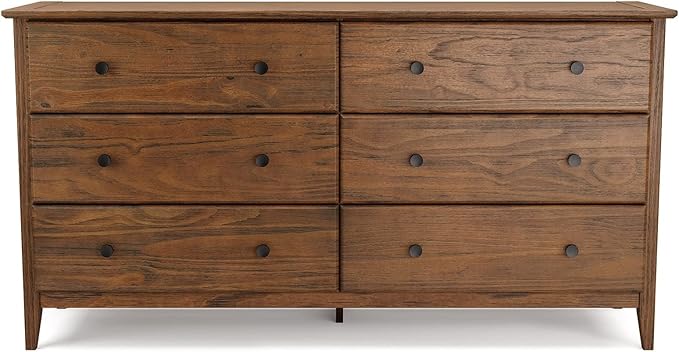 Grain Wood Furniture Greenport 6-Drawer Bedroom Dresser, Solid Wood with a Brushed Walnut Finish