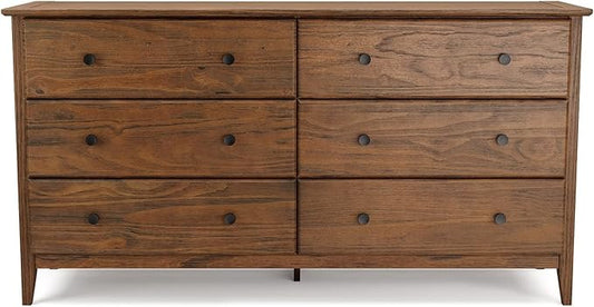 Grain Wood Furniture Greenport 6-Drawer Bedroom Dresser, Solid Wood with a Brushed Walnut Finish