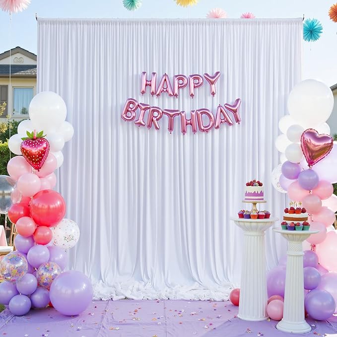 10×14 ft Wrinkle Free White Backdrop Curtain for Wedding Parties, 2 Panels 5×14ft Height Silky Polyester Photo Backdrop Drapes for Parties Birthday Baby Shower Photography Background Cloth