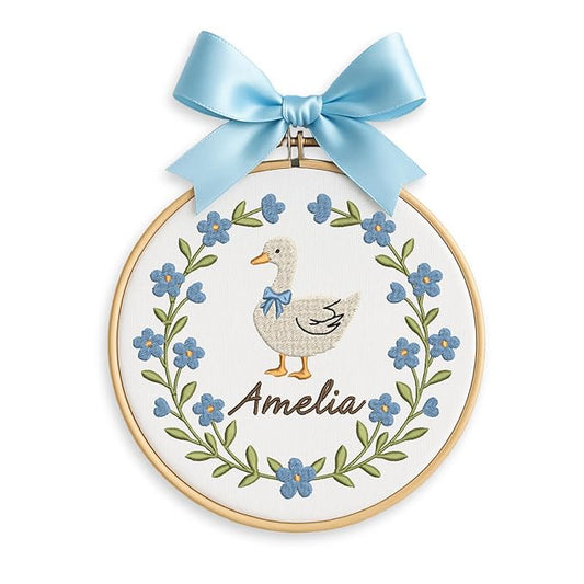 Personalized Baby Name Sign Welcome Baby Announcement Sign Newborn Baby Embroidery Hoop with Bows Baby Hospital Name Sign Custom Infant Baby Name Baby Shower Gifts (06)