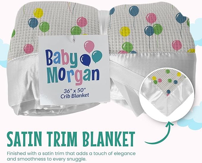 Blankets Thermal Waffle Baby Blanket Crib Bedding - Soft Cozy Warm Infant Thermal Cover for Nursery Stroller or Bassinet, Lightweight Ideal Shower Gift Nylon Trim Balloon Pattern 36" x 50"