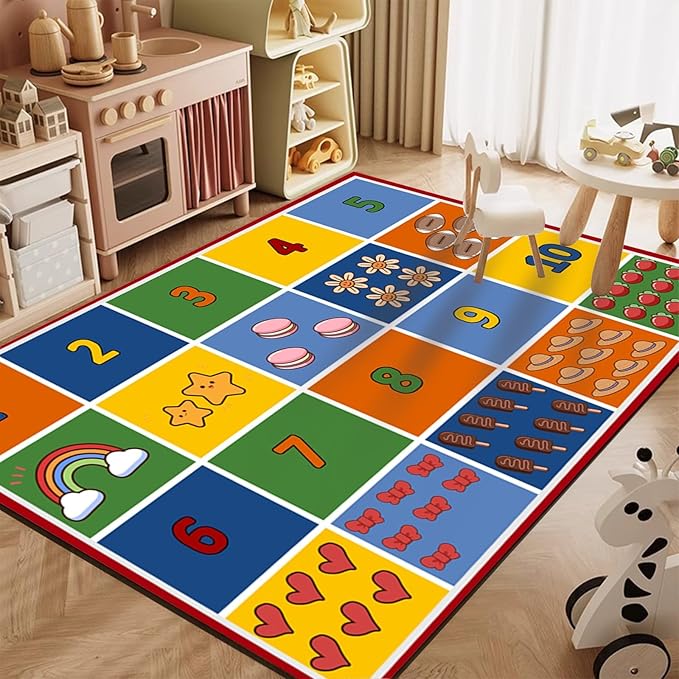 Children's Educational Area Rug for Bedroom, 3x5ft, Learning Numbers Kids Rugs, with Non Slip Backing Soft Anti-Slip Carpets, Low Pile Non-Shedding Washable Mats for Nursery Girls Boy