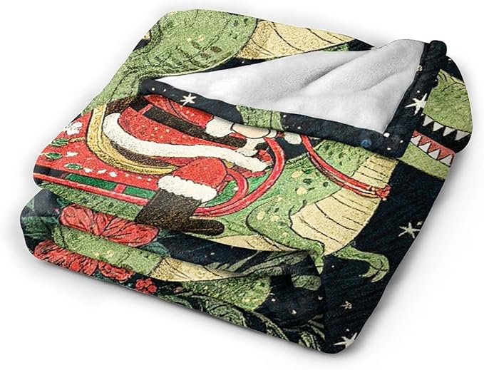 Dinosaur Blanket Christmas Santa Claus Dinosaur Throw Blanket Soft Cozy Fleece Fuzzy Plush Warm Stuff Bedding Nursery Toddler Baby Blankets Gifts for Boys Girls Kids Adult Men Women 50"X60"