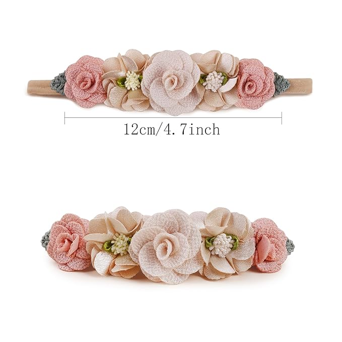 OOSAKU Baby Girl Flower Headbands Set Elastic Floral Headbands 6pcs Soft Nylon Hair Band for Newborn Toddler Hair Accessories (H-F0)