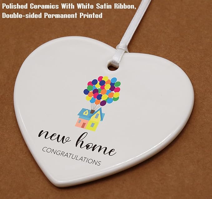 Heart Shaped Christmas Ornament-Happy New Home Realtor to Homeowner Gift-Housewarming Present for First Time Buyer Congrats Keepsake Ceramic Decor
