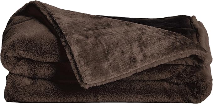 UnHide Lil’ Marsh - Faux Fur Blanket - Durable, Lightweight, Extra Soft Blanket - Machine Washable - Add a Layer of Softness to Any Bed, Couch, or Reading Chair - Chocolate Hair, X-Small (34” x 44”)