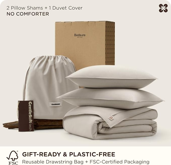 Bedsure Cooling Duvet Cover Queen Size, Cotton & Rayon Derived from Bamboo Blend Duvet Cover Set for Hot Sleepers,Ultra-Soft, Breathable & Lightweight Home Bedding for All Seasons (Linen,90"x90")