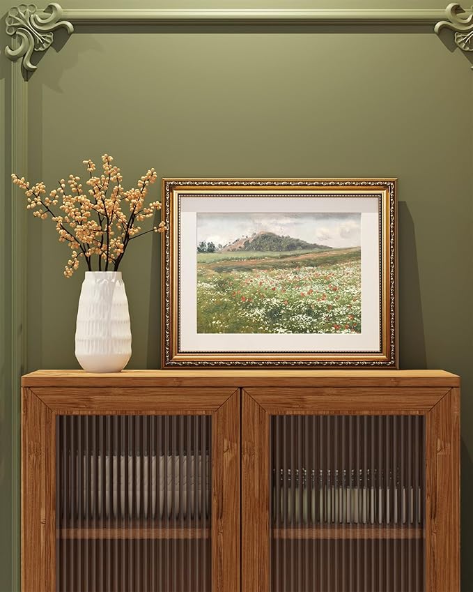 ARPEOTCY Vintage Gold Framed Wall Art, Fields with Wild Poppies Retro Paintings, Canvas Prints Artwork with Antique Frame, Victorian Wall Picture Decor for Gallery Living Room 13x16 inch
