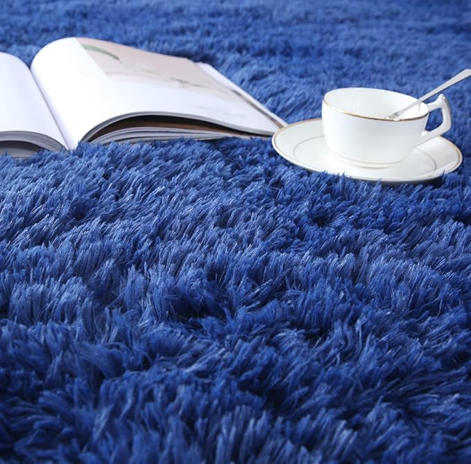 CAIYUECS Shag Area Rug,Indoor Ultra Soft Fluffy Plush Rugs for Bedroom Living Room, Non-Skid Modern Nursery Faux Fur Rugs for Kids Room Home Decor (6x9 Feet, Navy Blue)