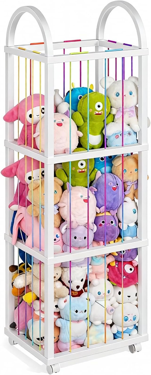 HOOBRO Stuffed Animal Storage & Organizer, Thicken PVC Stuffed Animal Holder with Wheels and Elastic Band, Zoo Plush Toy Storage Organizer for Nursery, Playroom, Living Room, White WT128CW01