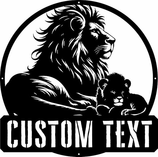 Lion and Cub Home Decor, Metal Name Signs Personalized, Black Wall Art for Living Room/Bedroom, Personalized Birthday/Housewarming Gift for Dad, Father’s Day Gift