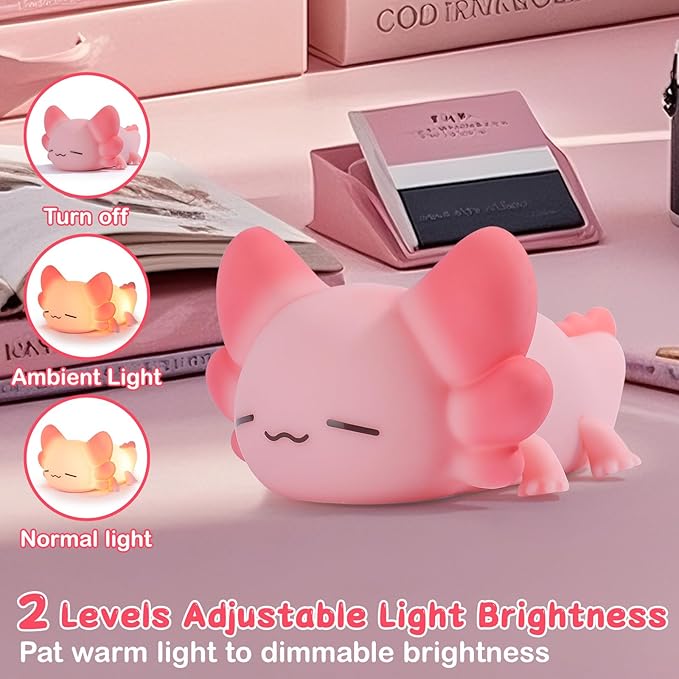 ZKLiLi Night Light for Kids Cute Axolotl Lamp,16 Colors+Tap+Remote+Silicone Night Light Gifts for Kids,USB Rechargeable Axolotl Night Lights for Room Decoration