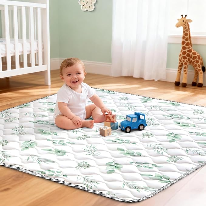 Baby Play Mat 50"x50" Extra Thick Foam Playmat - Water-Resistant Non-Slip Floor Mat & Cushioned Crawling Mat for Babies, Infants & Toddlers for Tummy Time(Green Leaf)