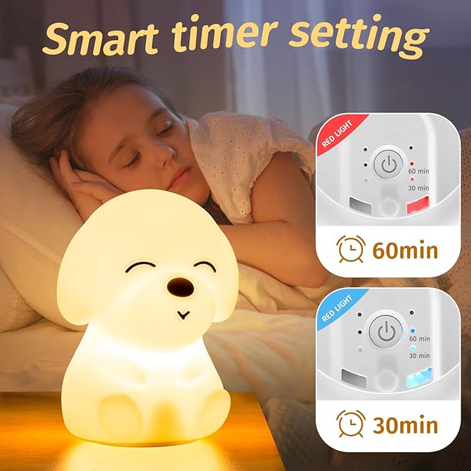 Mubarek Kids Night Light Cute Lamp, Remote+16 Colors Night Lamp for Bedroom, Dimmable Night Light, Timer for Kids Lamp, Battery Operated Kawaii Room Decor,Cute Dog Gifts Small Size