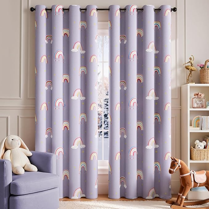 jinchan Nursery Blackout Curtains for Kids Room Rainbow Purple Curtains Cute Girls Bedroom Dorm Playroom Window Treatment Grommet Thermal Insulated Room Darkening 2 Panels 84 Inch Length