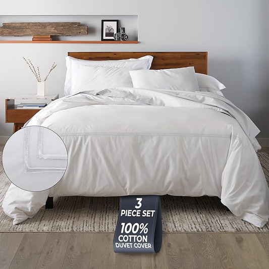 Ella Jayne California King Duvet Cover (3 Pieces), 100% Cotton Percale, King/Cali King, Breathable & Lightweight Cal King Duvet Cover (1 Piece) 106 x 90 Inches with 2 Pillow Shams (White Design)