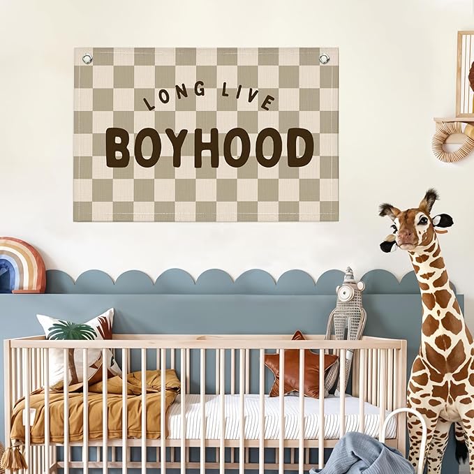 Lacama Boho Long Live Boyhood Boys Room Decor, Boy Nursery Decor, Linen Banner Wall Hanging Canvas Banner Flag Decor for Toddler Boy Room Nursery 30x20 In