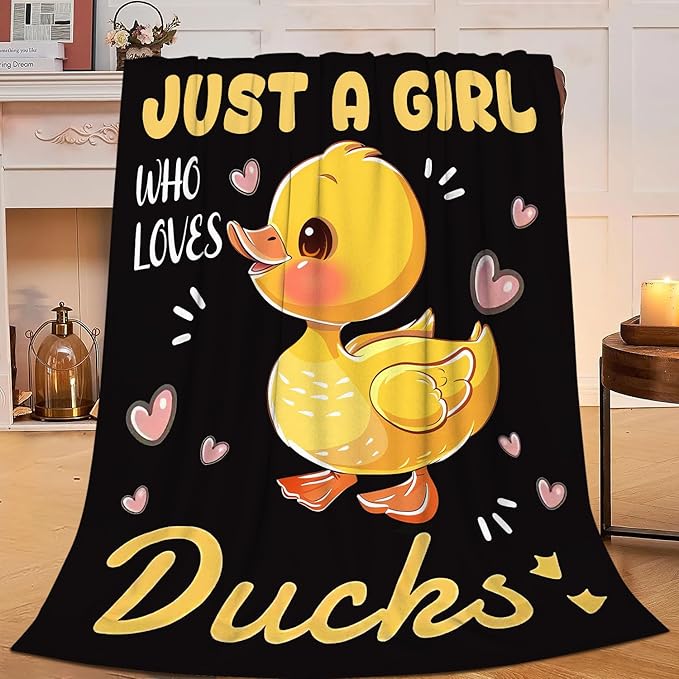 Duck Blanket Just A Girl Who Loves Ducks Throw Blanket Flannel Stuff Merch Cozy Decor Fleece Plush Fuzzy Warm Soft Lightweight Bedding Gifts for Men Women Girls Boy Couch 60"X50"