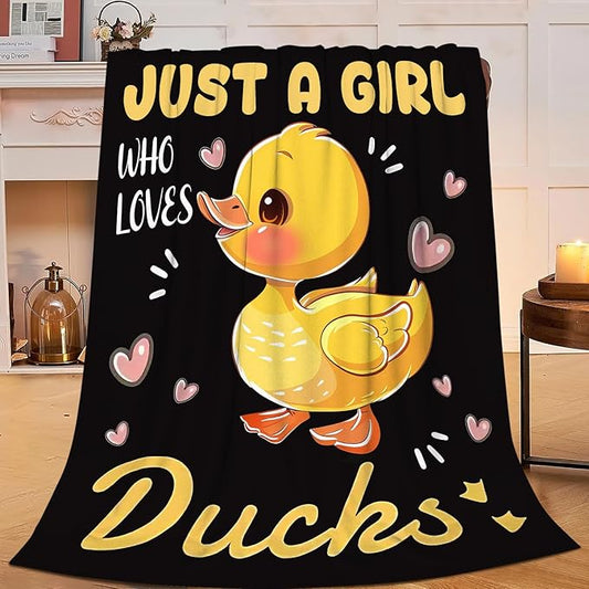 Duck Blanket Just A Girl Who Loves Ducks Throw Blanket Flannel Stuff Merch Cozy Decor Fleece Plush Fuzzy Warm Soft Lightweight Bedding Gifts for Men Women Girls Boy Couch 50"X40"