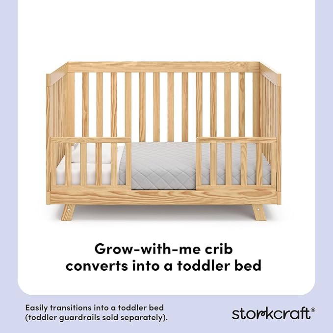 Storkcraft Beckett 3-in-1 Convertible Crib (Natural) – GREENGUARD Gold Certified, Fits Standard Crib Mattress, Converts to Toddler Bed and Daybed, 4 Adjustable Mattress Heights, Grow-with-Me Design