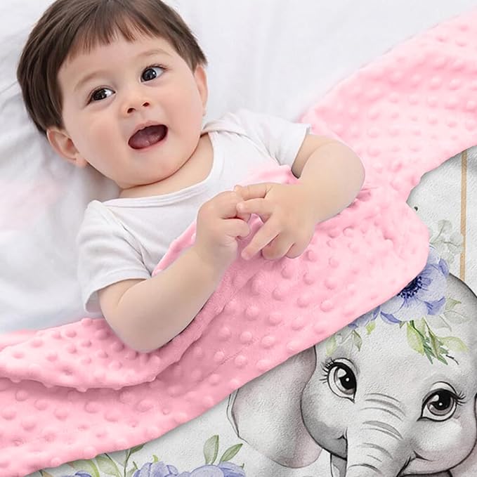 Personalized Baby Blankets for Girls, Custom Name Purple Flower Elephant Design Baby Blanket, Soft Receiving Blanket for Newborns and Toddlers, Ideal for Baby Showers and Nursery Decor