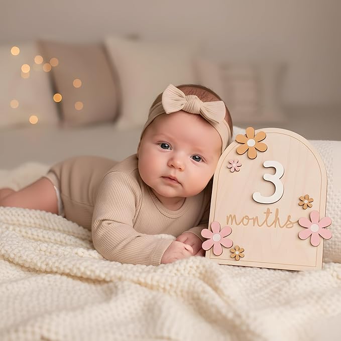 Baby Monthly Milestone Sign,1-12 Monthly Milestone Signs, Baby Girl Nursery Decoration, Newborn Photography Props Double-Sided (M01)