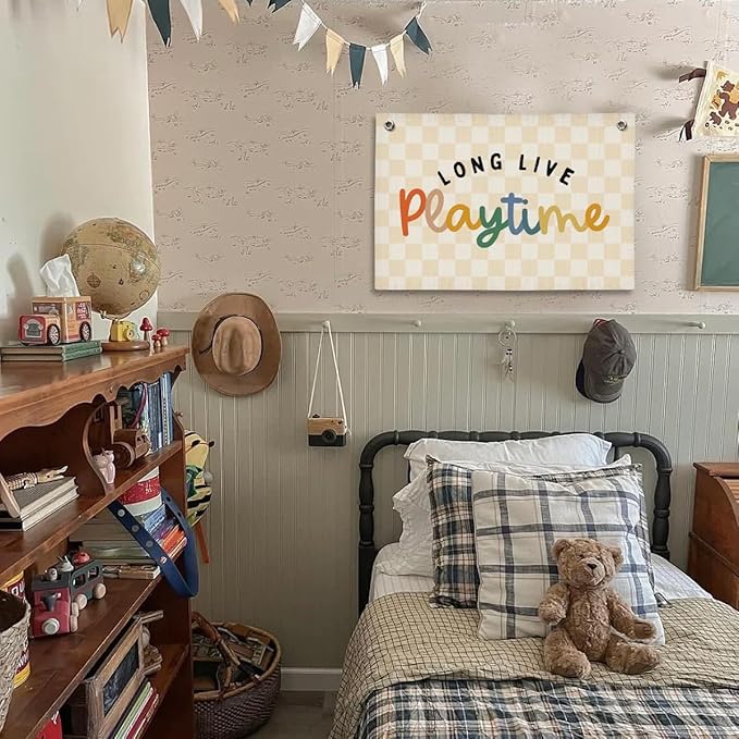 Play Room Decor, Toddler Boy Room Decorations Banner, Blue Striped Wall Flag for Kids Nursery Playroom Decor, 20x30 Inch