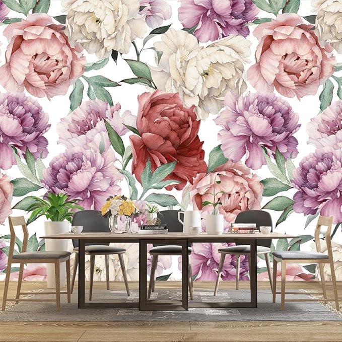 Pink Peony Flowers Mural Bedroom Peony Floral Wallpaper Room Decor Living Room tv Background Large Wall Mural - 160"x108" (Not Peel and Stick)