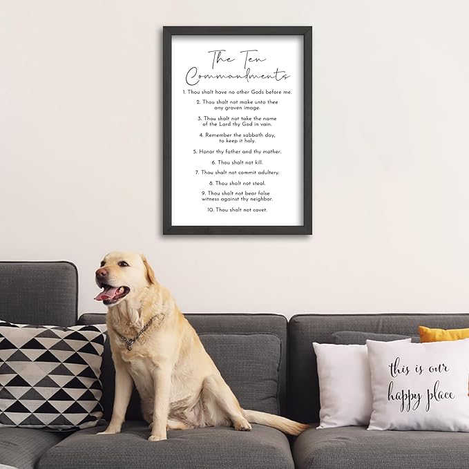 Surfapans The Ten Commandments Wall Decor Art 16"X11" Bible Verse Sign God Jesus Prayer Christian Saying Catholic Wood Framed Wall Hanging (Black)
