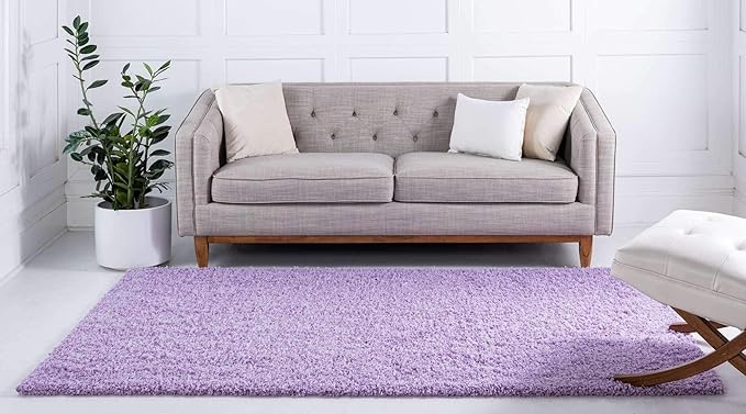 Unique Loom Solid Shag Collection Area Rug (9' x 12' 2" Rectangle Lilac)