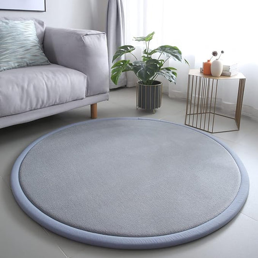 Loartee Thick Kids Round Rug - Coral Velvet Area Rugs, Memory Foam Circular Carpet for Nursery Playroom Home Decor Dormitory, Diameter 55 inch, Gray