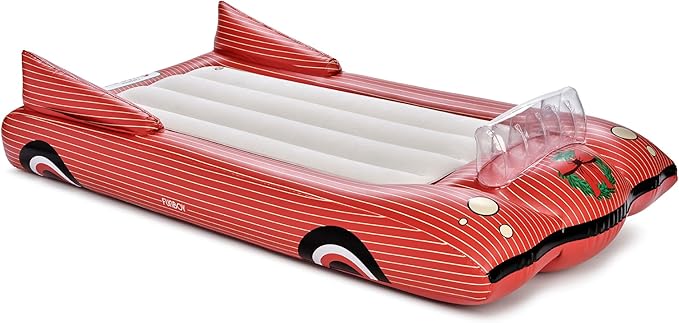 FUNBOY Christmas Convertible Kids Sleeper Air Mattress – Inflatable Red Striped Car Bed with Soft Flocked Surface, Easy Setup