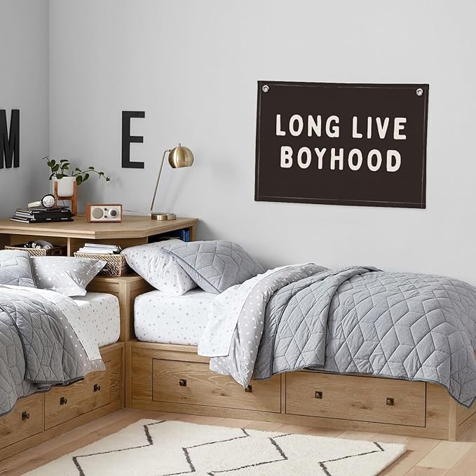 Long Live Boyhood Banner, Boy Nursery Decor, Canvas Banner Wall Hanging Banner Flag Decor for Nursery Playroom Toddler Room, Boys Kids Room Decor (Black)