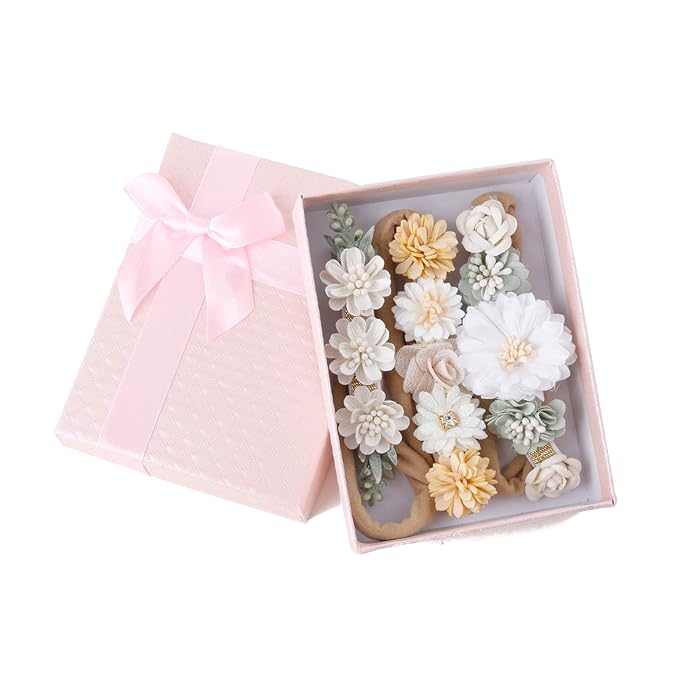 Baby Girl Floral Headband Nylon Flower Crown Elastic Hairband 3pcs Hair Accessories Gift for Girls (32#)