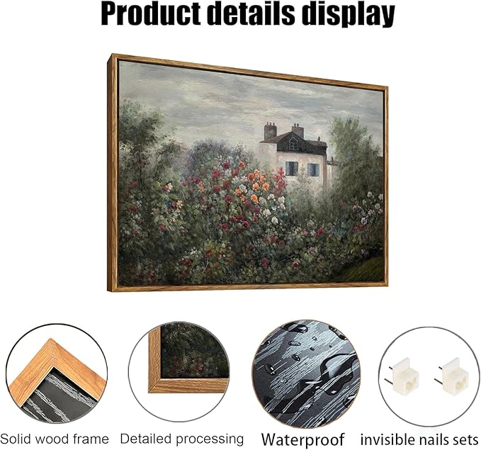 OIQArtOIQ Vintage Landscape Canvas Wall Art Framed Natural Scenery Painting Artwork Prints France Country Wilderness Farmhouse Decor Pictures Kitchen Bedroom Living Room Bathroom