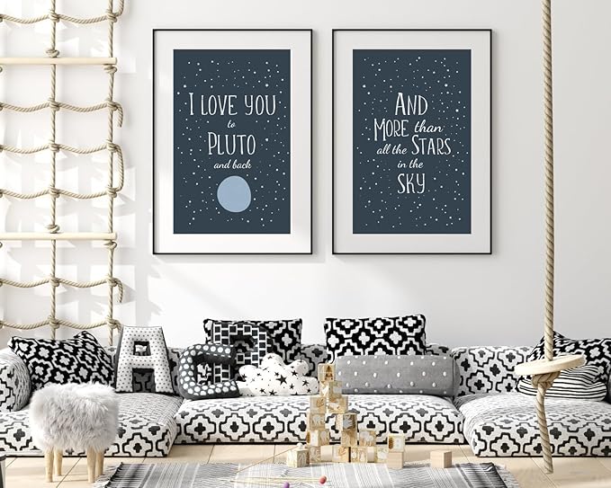 VUVUKU Space Themed Nursery Prints Outer Wall Art For Baby Boy Room Stars Galaxies Planets Kids Decor Bedroom Poster Playroom