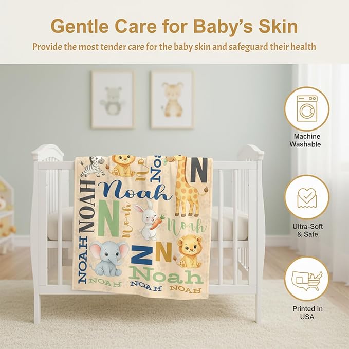 Personalized Baby Blanket for Boys Girls, Ship Next Day, Custom Name Blanket with Name, Printed in USA, Personalized Gifts for Baby Shower Birthday Christmas, Soft Blankets for Newborn Kids Adult